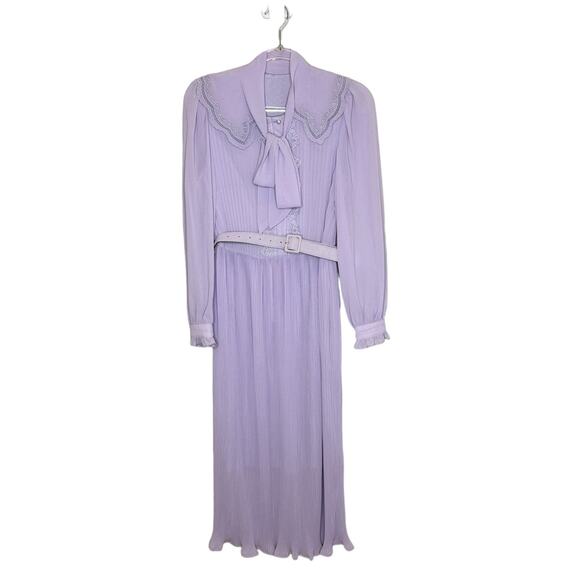 BURRYCO Lilac Chiffon with Lace Broderie Collar Midi-Dress Size 4 -NWT - Picture 4 of 10